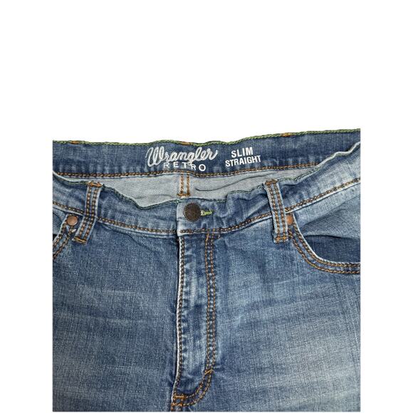Wrangler Jeans Men38x32 (39x30.75)Blue Retro Slim Strt Distressed Cowboy Western - Picture 5 of 11